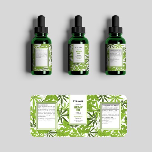 Herbal label with the title 'Vervose Hemp Oil'