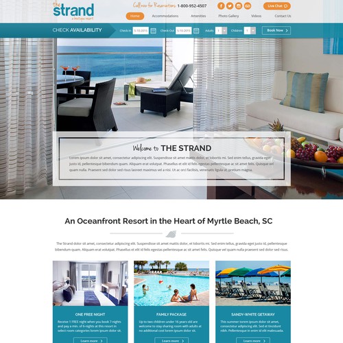 Homepage website with the title 'Landing Page Design for the Strand Resort'