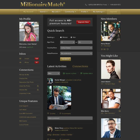 Dating website with the title 'User page for dating website'