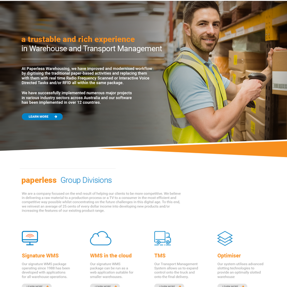 Logistics website with the title 'Web page design for Paperless'