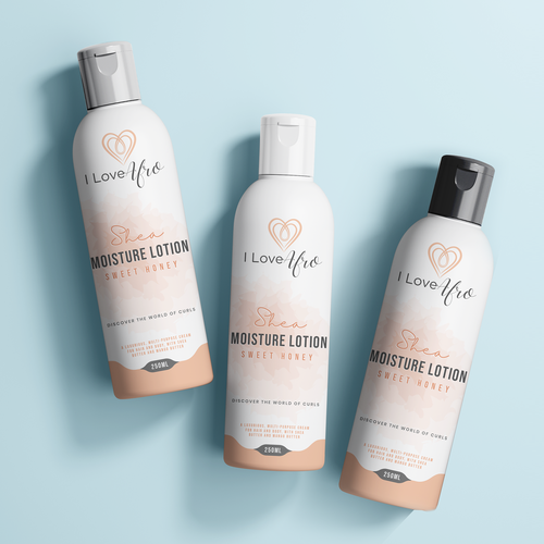 Branding label with the title 'Cosmetic product bottle design'