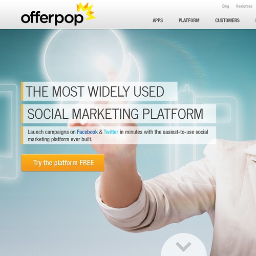 Futuristic website with the title 'Simple, Clean Website Design Needed for Offerpop'