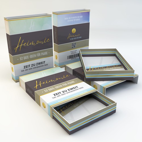 Retail box packaging with the title 'Design romantic packaging and card design for a cute couple present.'