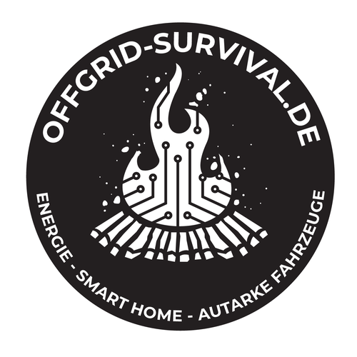 Fire pit logo with the title 'OffGrid Survival de'