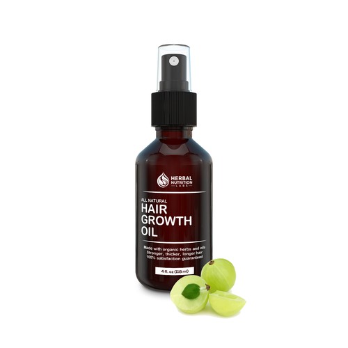 Spray bottle design with the title 'Label for Hair Growth Oil.'