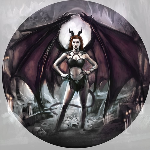 Digital painting artwork with the title 'coin succubus design'