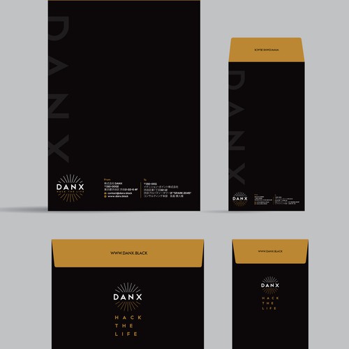 Envelope design with the title 'MODERN+CLEAN+UNIQUE'