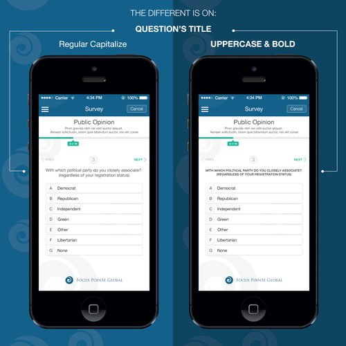 Survey design with the title 'Focus Pointe Global'