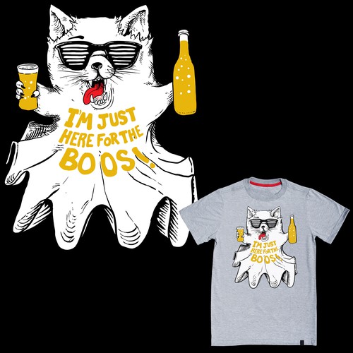 Cat t-shirt with the title 'I'm Just Here For The Boos!'