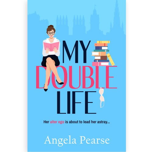 Comedy book cover with the title 'Book cover for a Rom-Com novel'