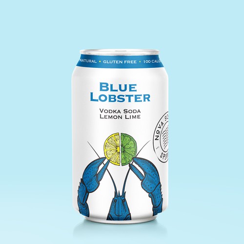 Lobster design with the title 'Packaging design for Blue Lobster Vodka Soda'