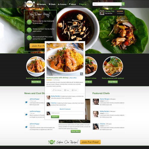 Recipe design with the title 'New website design wanted for Dinner Happy'
