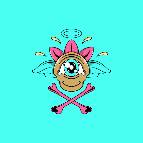 Surreal artwork with the title 'Weird Logo Character'