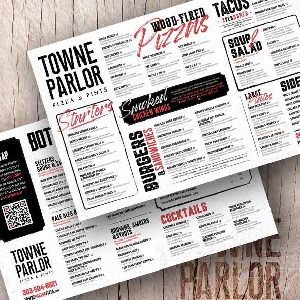 Pizza design with the title 'Menu Towne Parlor'
