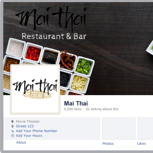 Cuisine design with the title 'Thai Restaurant and Bar Fecebook Cover'