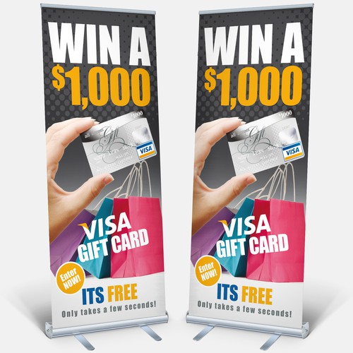 Gift card design with the title 'ATTENTION GRABBING" stand up banner for mall'