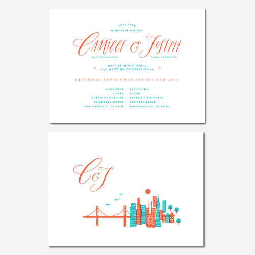 Overlay design with the title 'Stylish San Francisco wedding invitation! Pinterest board and lots of feedback provided :)'