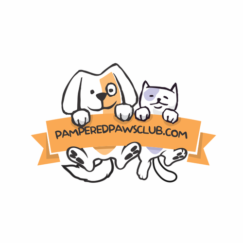 Cartoon brand with the title 'Pampered paws club logo'