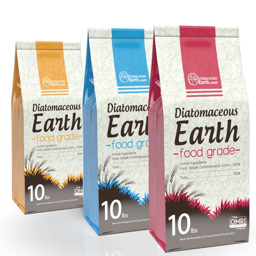 Colorful packaging with the title 'Packaging  design for Diatomaceous Earth'