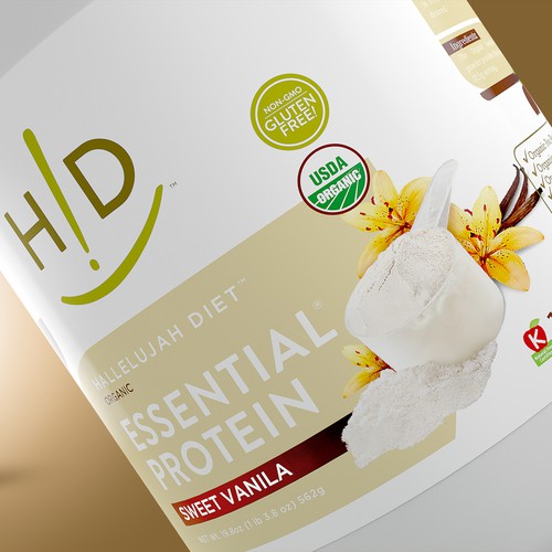 Vegan label with the title 'Hallelujah Diet Vanilla Protein Label'