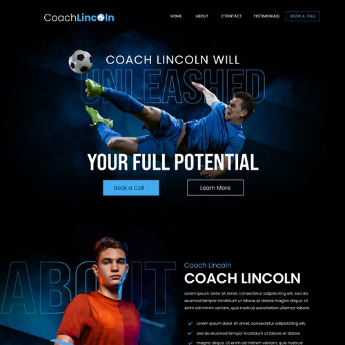 Sports website with the title 'Coach Lincoln Website design'