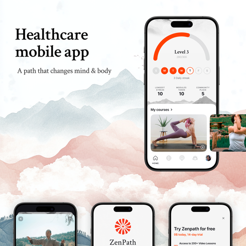Design with the title 'Healthcare App | Mobile application | UX & UI'