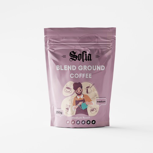 Coffee packaging with the title 'Sofia coffee package design'