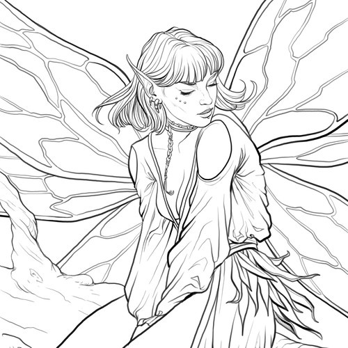 Coloring book illustration with the title 'hadas'