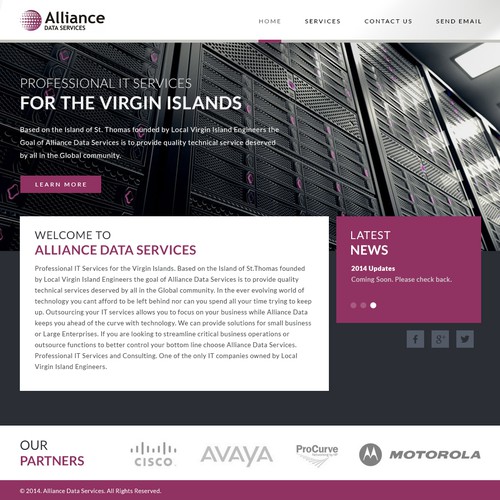 Dark website with the title 'Web page redesign for a network integrator company'