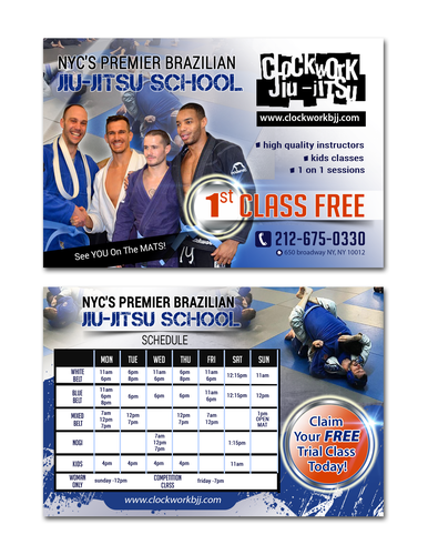Schedule design with the title 'Postcard for jiu-jitsu school'