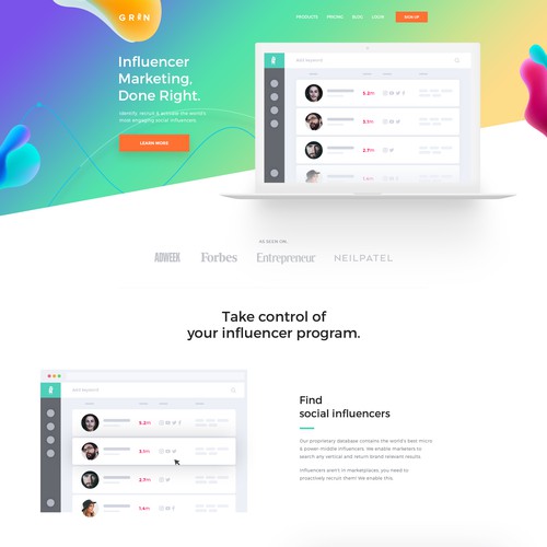 Marketing website with the title 'INFLUENCER MARKETING PLATFORM'