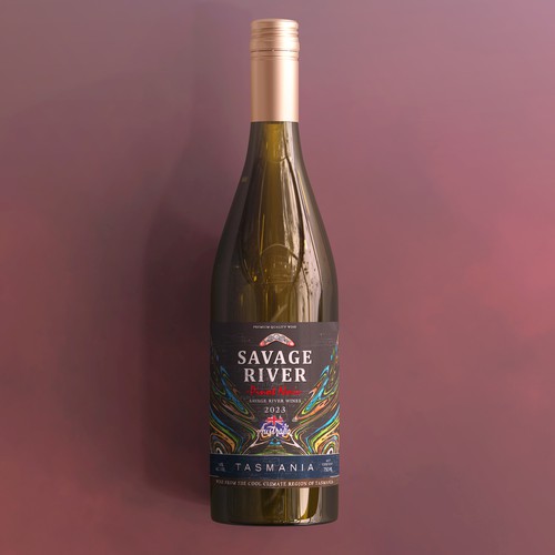 Wine bottle design with the title 'Modern wine label to stand out on retail shelves.'