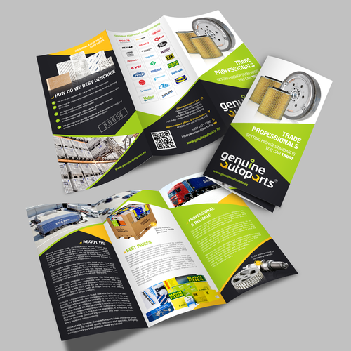 Tri-fold design with the title 'Genuine Autoparts'