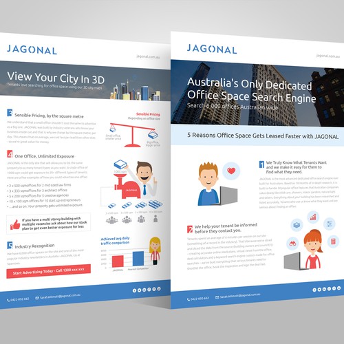 Handout design with the title 'Create a brochure for a disruptive office space search engine'