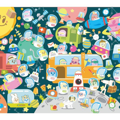 Space artwork with the title 'Find and Seek space theme illustration'