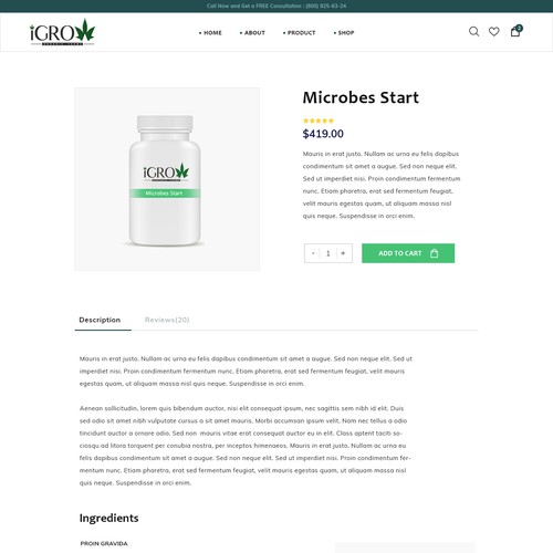 Product page design with the title 'i grow organic farms'