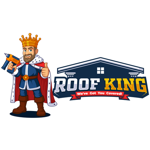 Roof brand with the title 'roof king logo mascot character design'