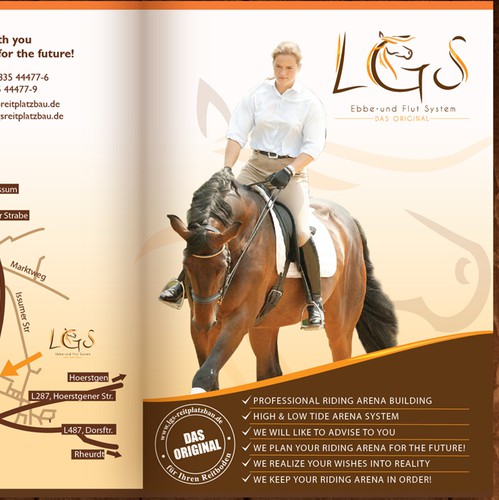 Horse racing design with the title 'Unsere neu Flyer, Broschüre'