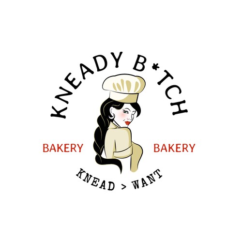 Girly logo with the title 'Kneady B*tch Bakery'
