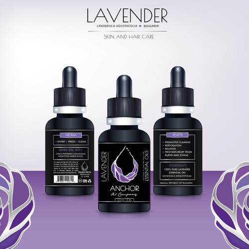 Dropper bottle label with the title 'Modern Look Label for the Natural Essenses, Oil Company'