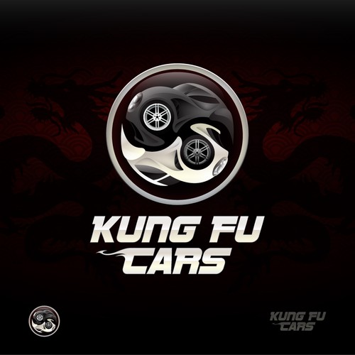Symmetrical logo with the title 'Yin and Yang concept for Kung Fu Cars - Epic Logo Design entry'