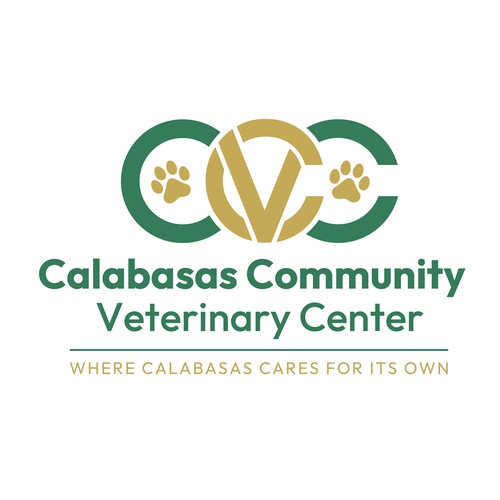 Paw logo with the title 'Calabasas Community Veterinary Center — Modern Animal Hospital Logo'