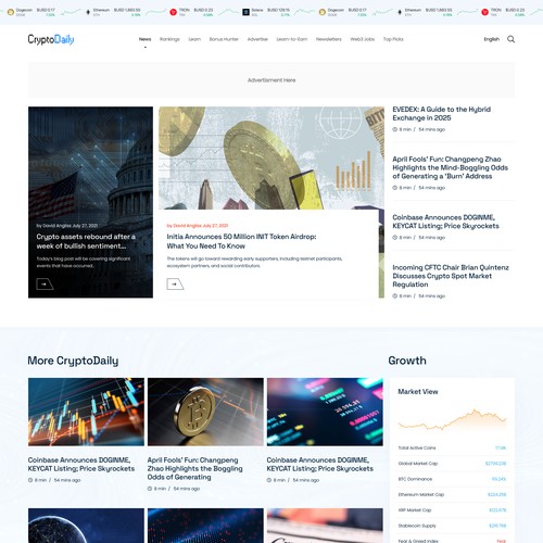 Trading website with the title 'Simple Blog/Article Page Design'
