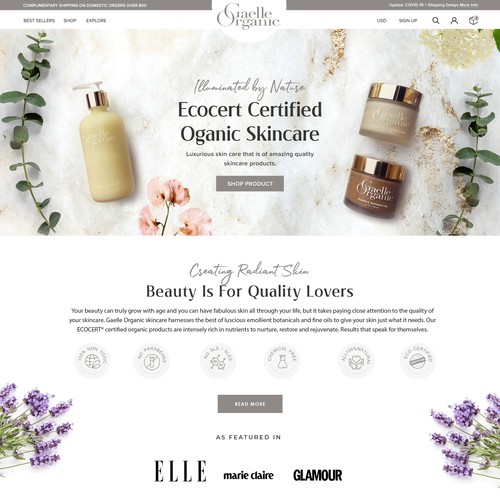 Organic website with the title 'Web page design contest Winner'