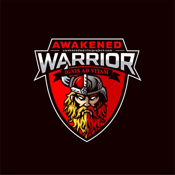 Mixed media design with the title 'AWAKENED WARRIOR LOGO'