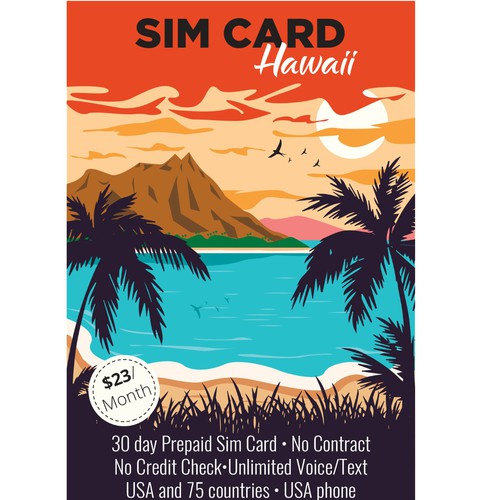 Rack card design with the title 'A Rack Card For SIMCARDHAWAII'