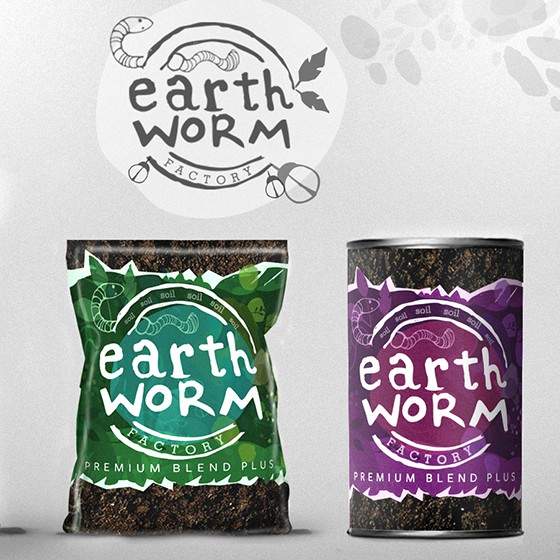 Soil design with the title 'Earth worm Branding + Packaging'