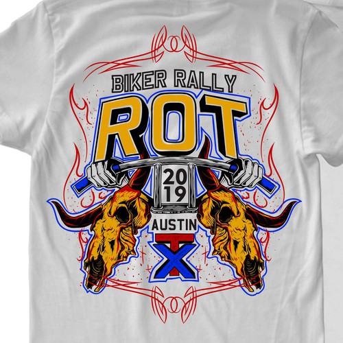 Event t-shirt with the title 'ROT biker rally'
