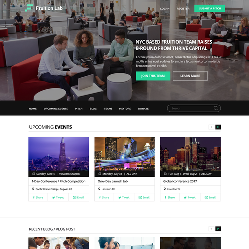 Startup website with the title 'Web design for Fruition Lab'