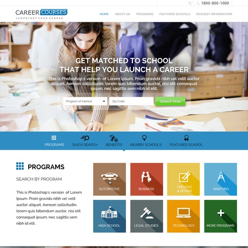Colorful website with the title 'Colourful web design for Career Courses.'